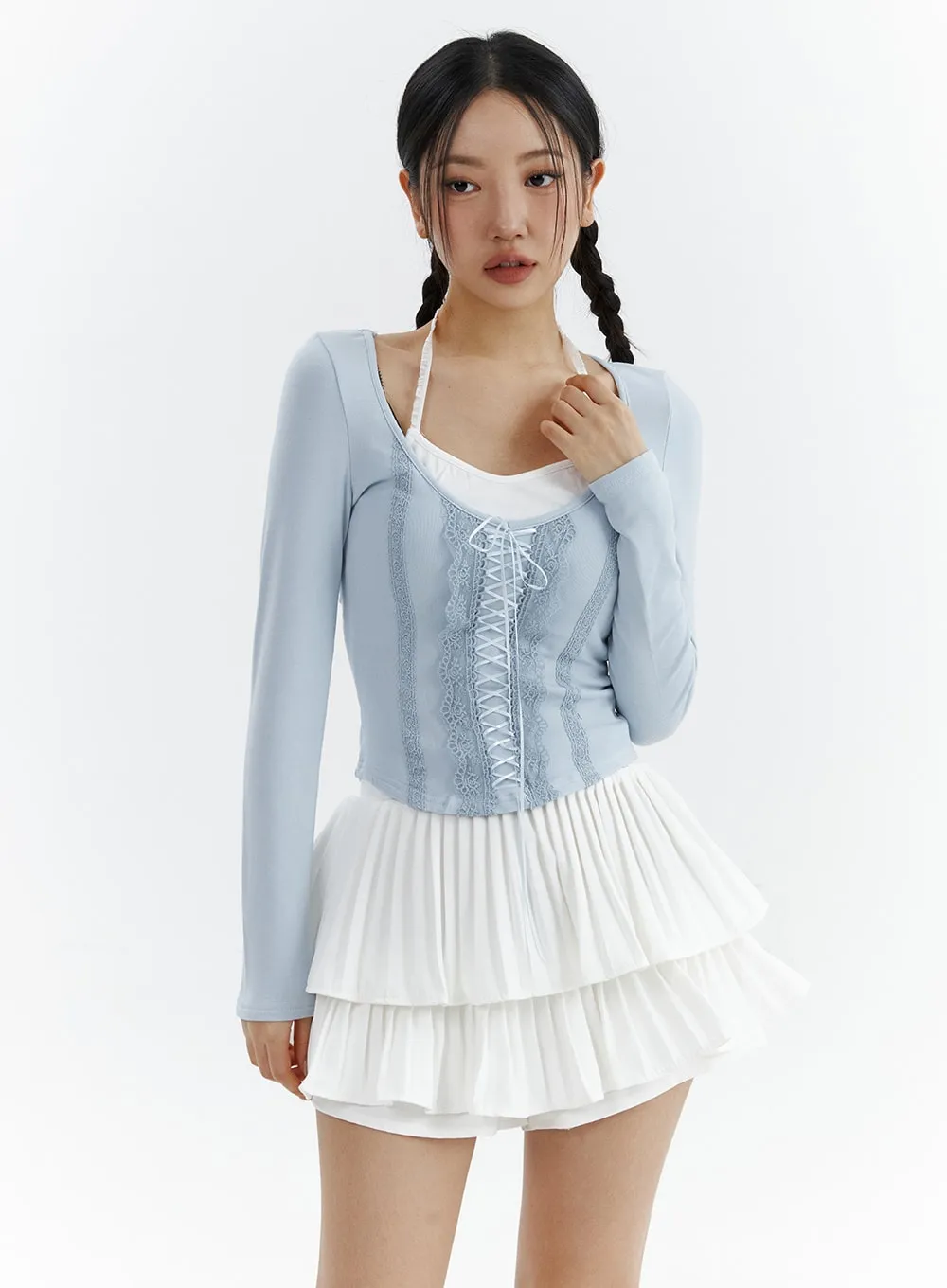 Round Neck Lace-Up Long Sleeve CJ423