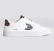 SALVAS White Leather Black Logo Leopard Print Sneaker Men