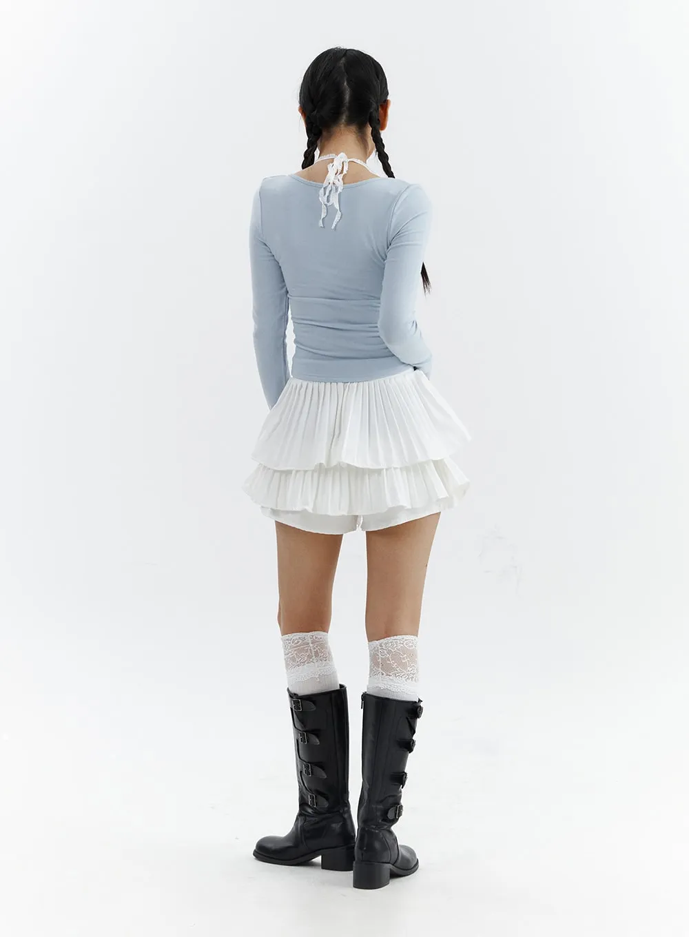 Shirred Ruffle Mini Skirt CJ423