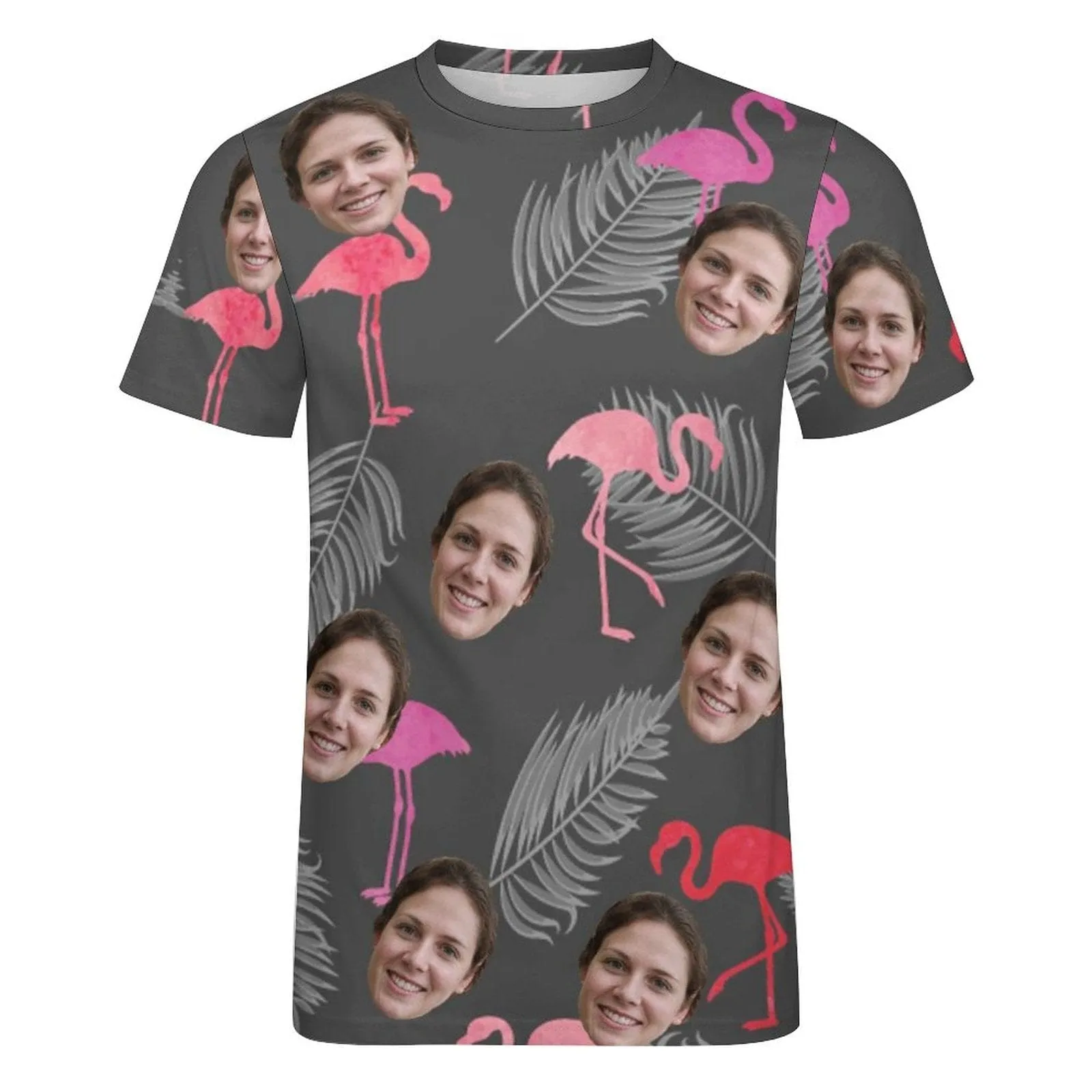 Slim Fit Cotton T-Shirt-Custom Face Flamingo Pure Cotton Slim Fit T-Shirt Personalized Men's All Over Print Short Sleeve T-Shirt