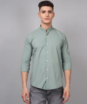 Trybuy Premium Fashionable Cotton Solid Ocean Green Button-Up Shirt For Men