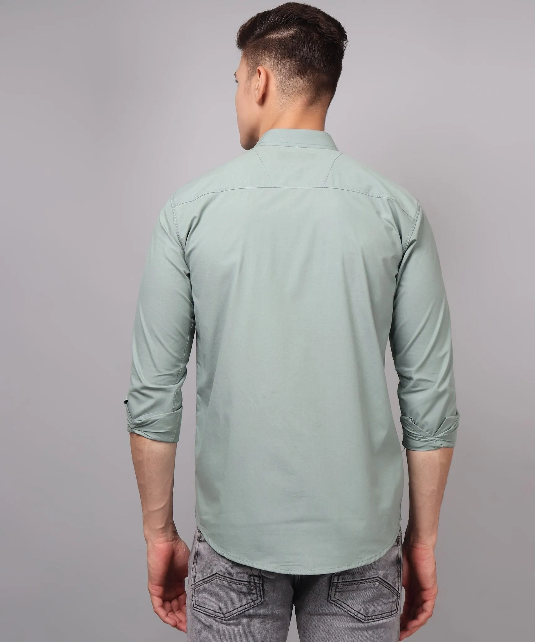 Trybuy Premium Fashionable Cotton Solid Ocean Green Button-Up Shirt For Men