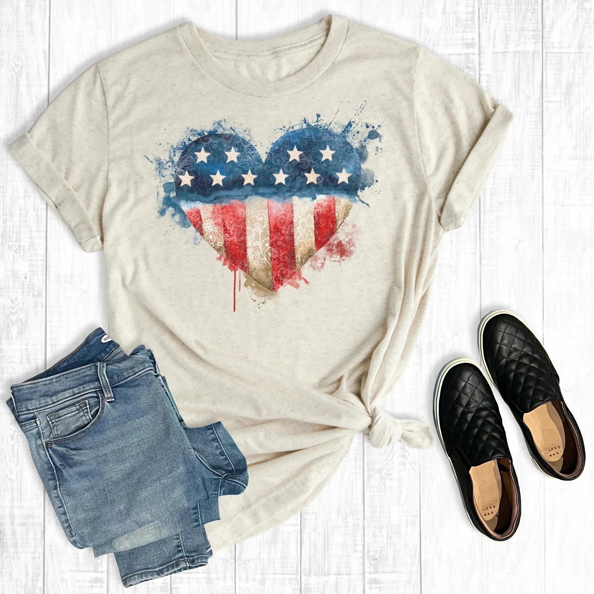 USA Heart Tee - Watercolor