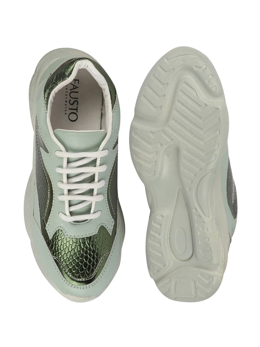 Women Light Green Sports & Outdoor Lace Up Running Shoes