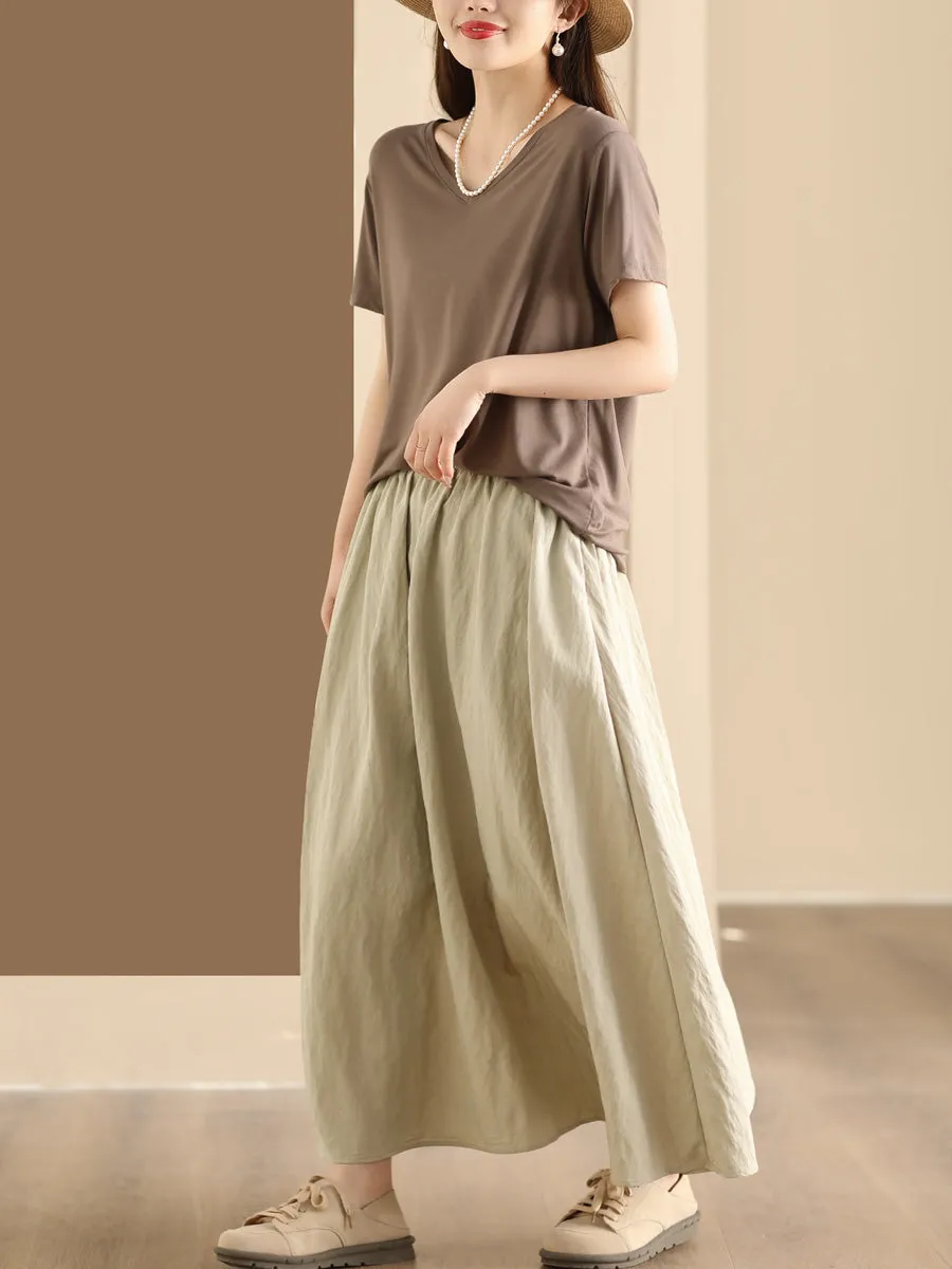 Women Summer Casual Solid Cotton A-shape Skirt KL1014