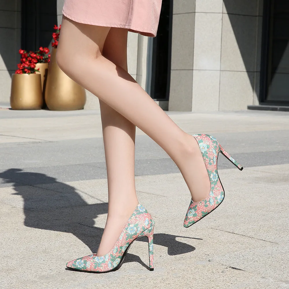 Women's Flora Printed Pointed Toe Shallow Stiletto Heel Pumps