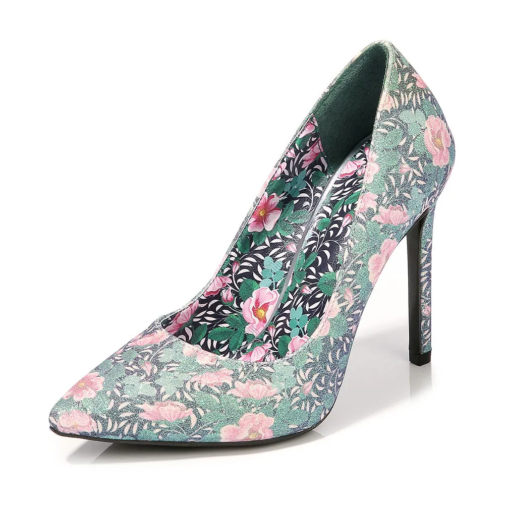 Women's Flora Printed Pointed Toe Shallow Stiletto Heel Pumps