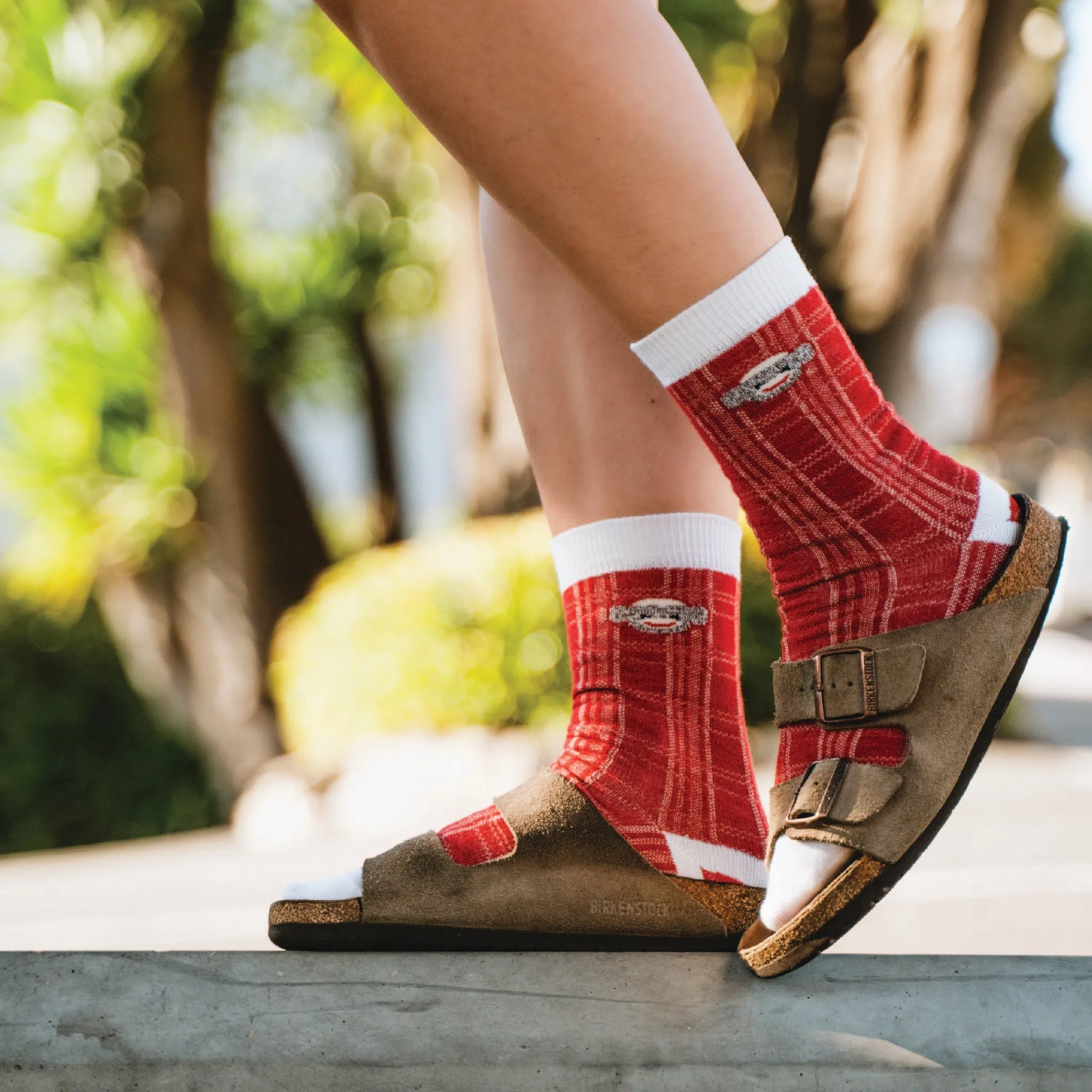 Women's Monkey Plaid Ultra-Lightweight Crew Sock