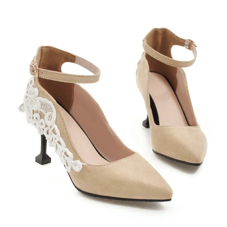 Women's Pointed Toe Lace High Heels Stiletto Pumps